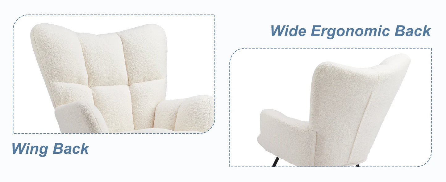 IComfyHome Teddy Fabric Upholstered Glider With High Backrest Padded Seat Accent Recliner Cushion Rocker Armchair Bedroom Furniture