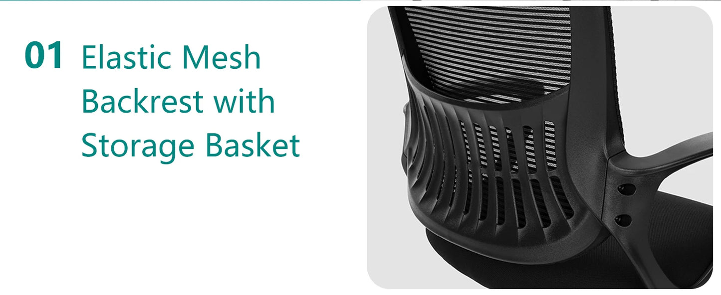 IComfyHome Ergonomic Office Chair No Wheels with Comfy Armrest and Mesh Lumbar Support Back Basket Design for Guest Reception