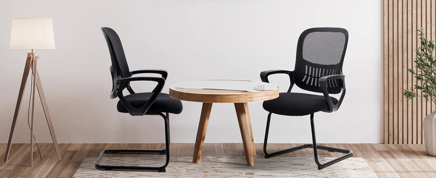 IComfyHome Ergonomic Office Chair No Wheels with Comfy Armrest and Mesh Lumbar Support Back Basket Design for Guest Reception