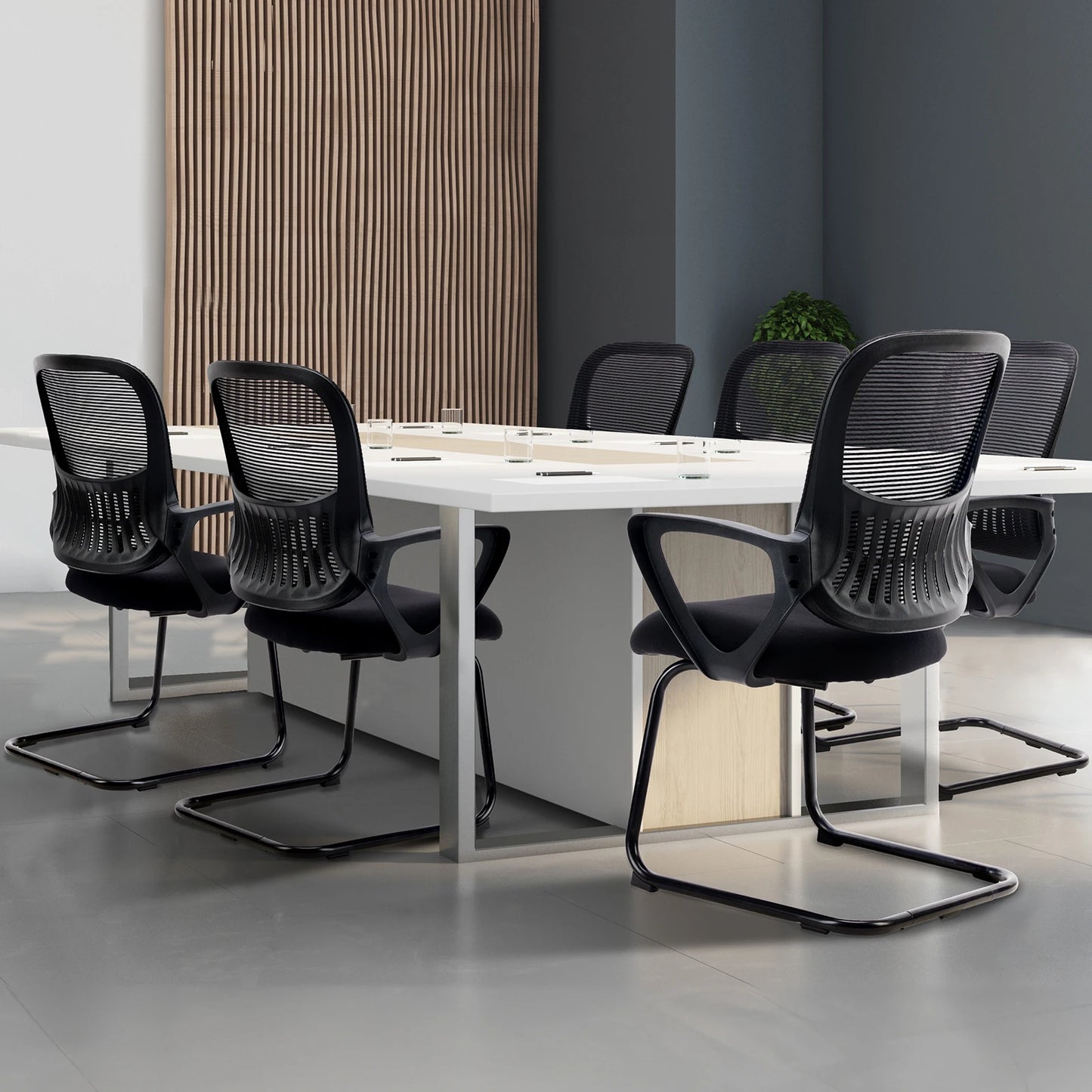 IComfyHome Ergonomic Office Chair No Wheels with Comfy Armrest and Mesh Lumbar Support Back Basket Design for Guest Reception