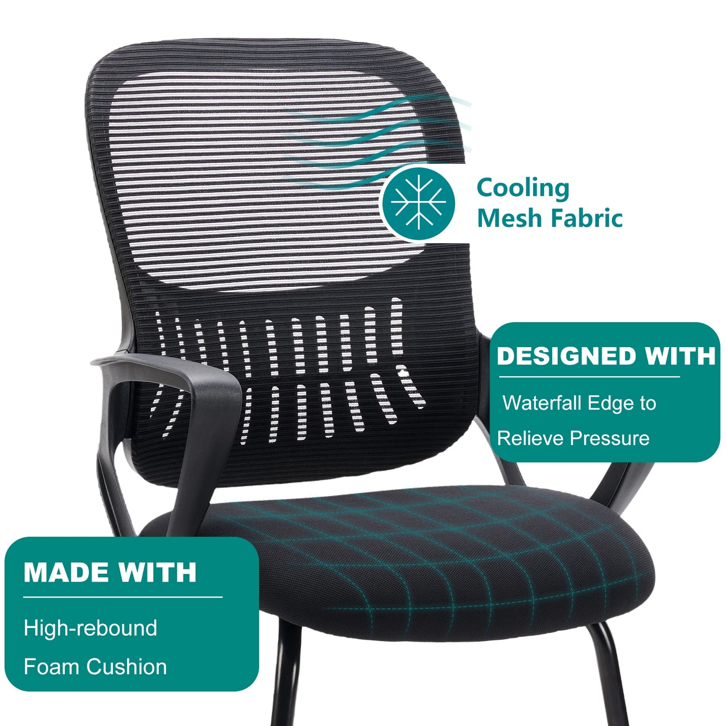 IComfyHome Ergonomic Office Chair No Wheels with Comfy Armrest and Mesh Lumbar Support Back Basket Design for Guest Reception