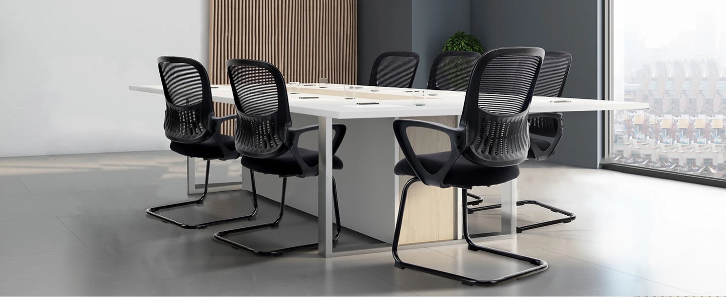 IComfyHome Ergonomic Office Chair No Wheels with Comfy Armrest and Mesh Lumbar Support Back Basket Design for Guest Reception