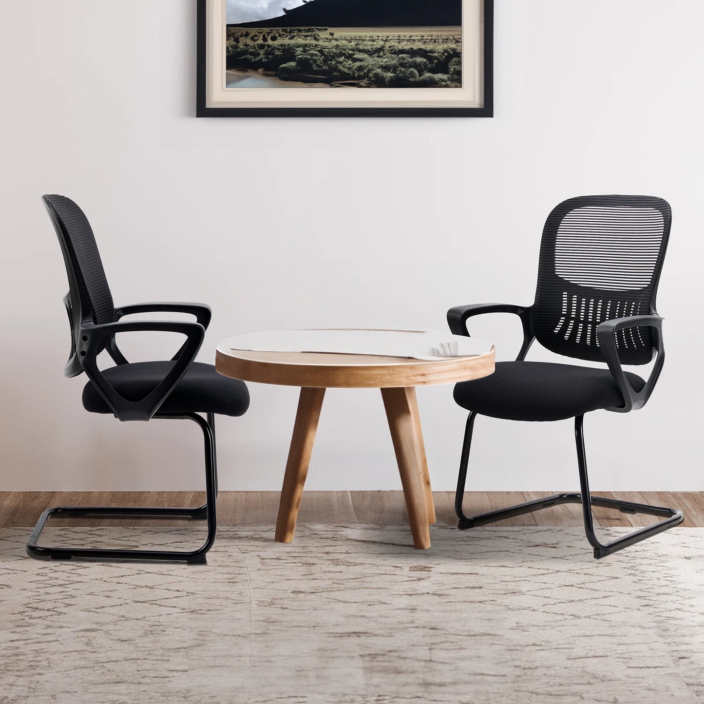 IComfyHome Ergonomic Office Chair No Wheels with Comfy Armrest and Mesh Lumbar Support Back Basket Design for Guest Reception