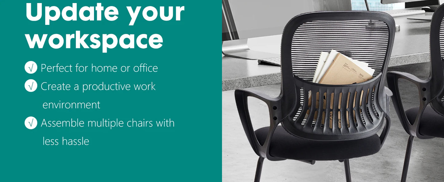 IComfyHome Ergonomic Office Chair No Wheels with Comfy Armrest and Mesh Lumbar Support Back Basket Design for Guest Reception