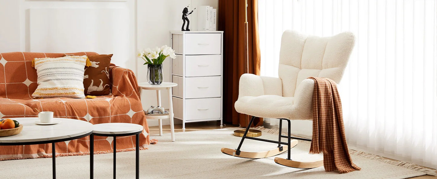 IComfyHome Teddy Fabric Upholstered Glider With High Backrest Padded Seat Accent Recliner Cushion Rocker Armchair Bedroom Furniture