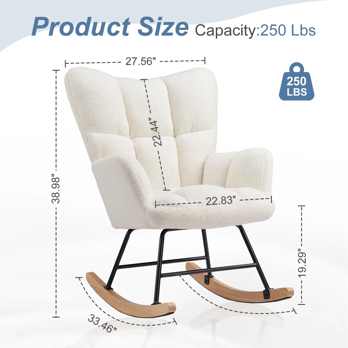 IComfyHome Teddy Fabric Upholstered Glider With High Backrest Padded Seat Accent Recliner Cushion Rocker Armchair Bedroom Furniture
