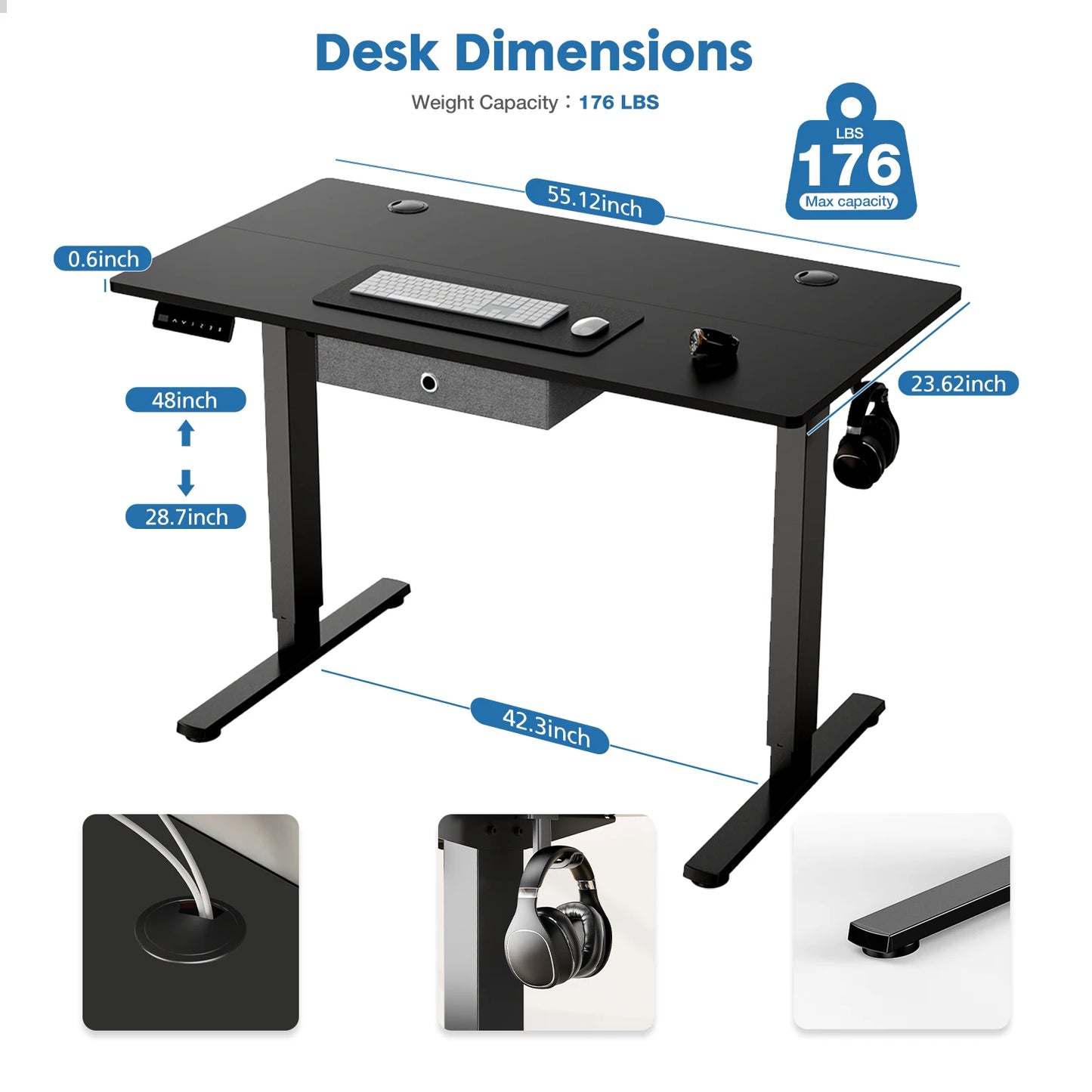IComfyHome Electric Standing Desk Height Adjustable 55x24 Inch Computer Desk Workstation Ergonomic Work Table for Home Office
