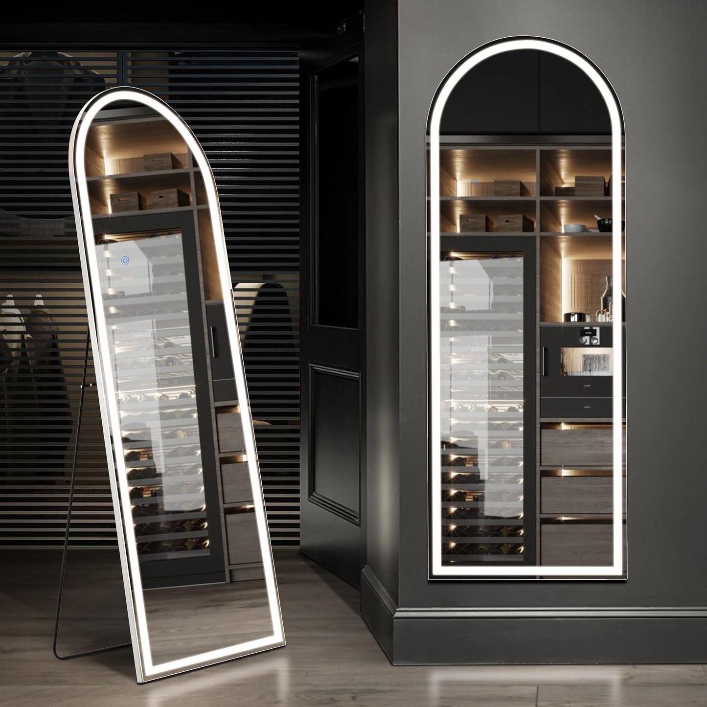 IComfyHome 60"x16" Led Dimming Full Length Mirror 3 Color Lighting Aluminum Alloy Frame Standing Hanging Floor Mirrors For Living Room