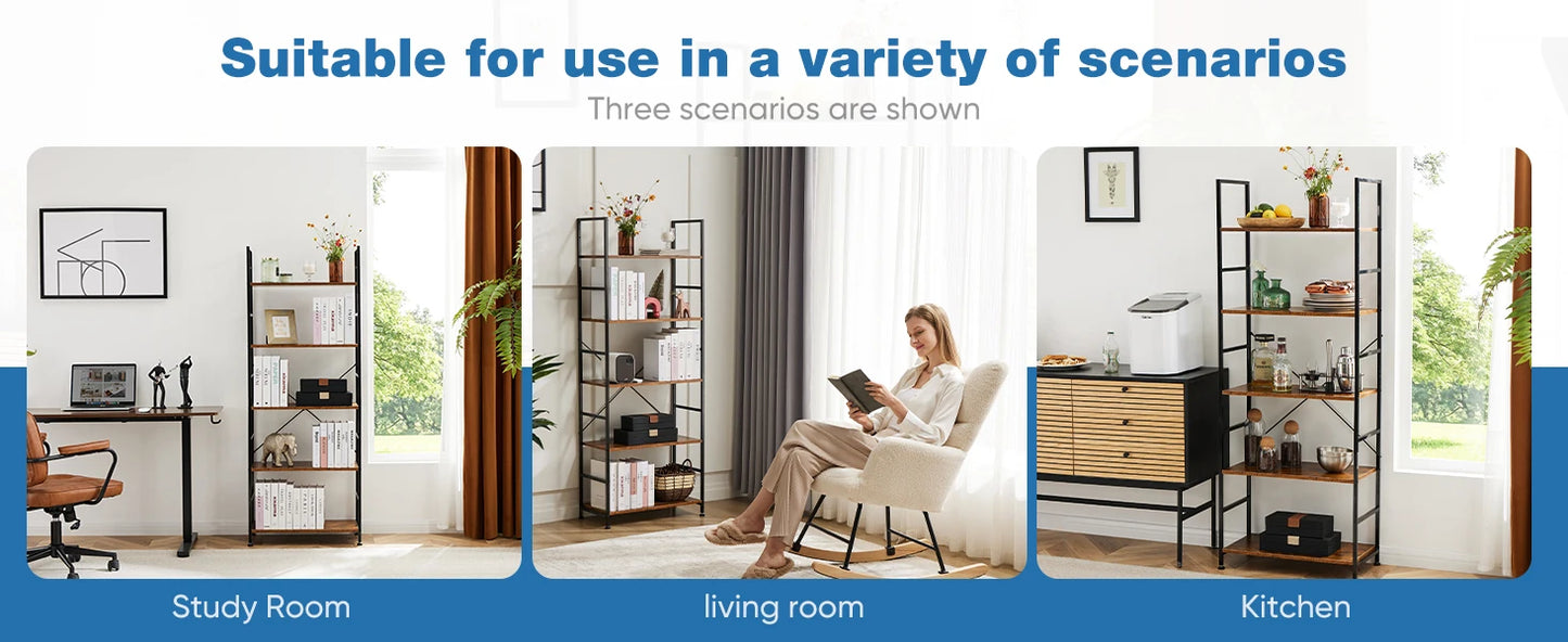 IComfyHome 5 Tier Bookcase Bookshelf Modern Book Case For Books Corner Storage Organizer for Bedroom Home Office Kitchen Living Room