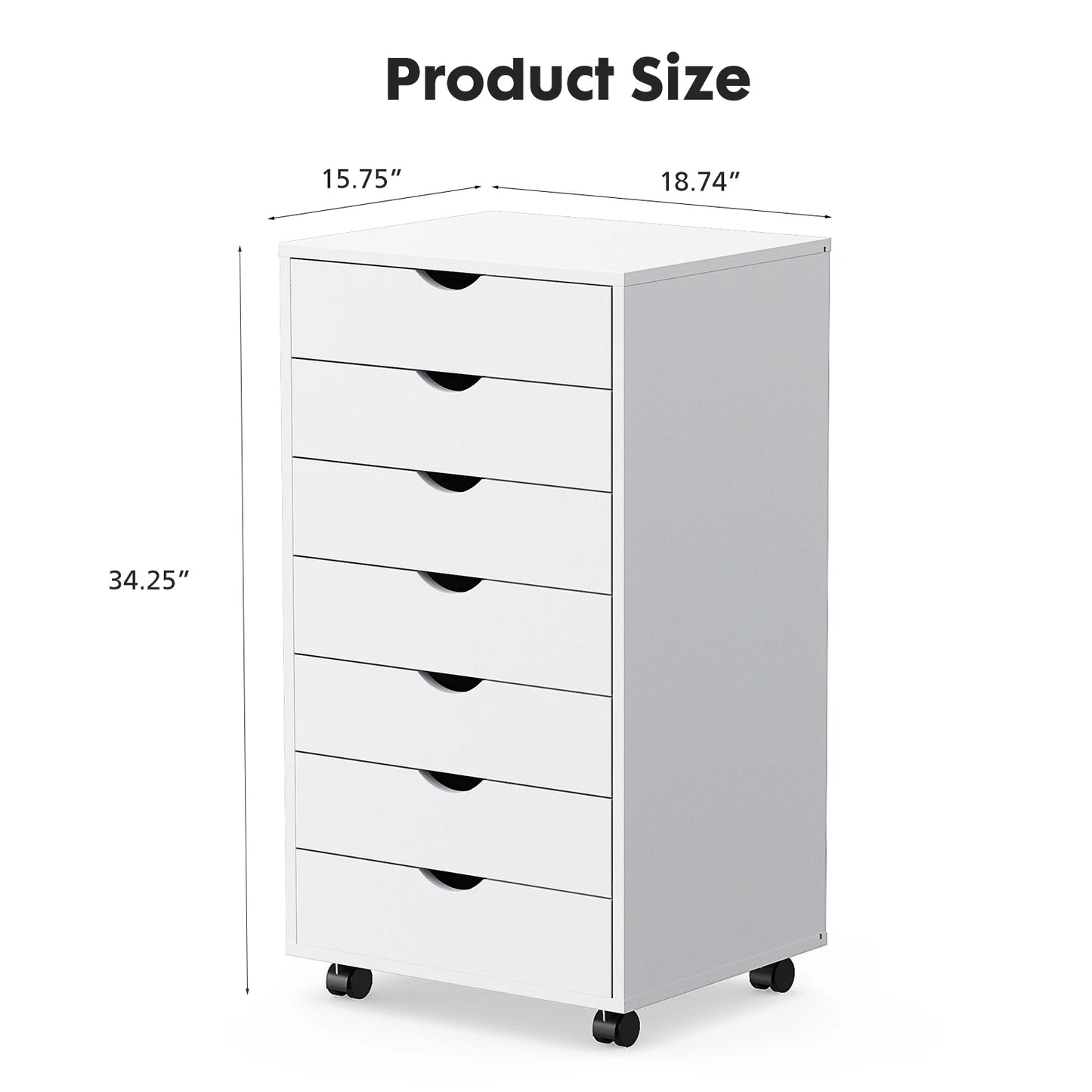 IComfyHome 7 Drawer Chest Dressers Nightstand Storage Cabinet Wooden File Office Mobile Cabinet Wheels Living Room Organizer Rolling