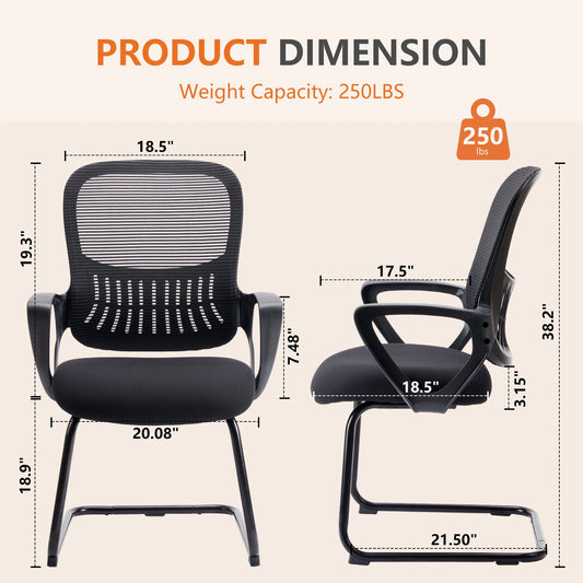 IComfyHome Ergonomic Office Chair No Wheels with Comfy Armrest and Mesh Lumbar Support Back Basket Design for Guest Reception