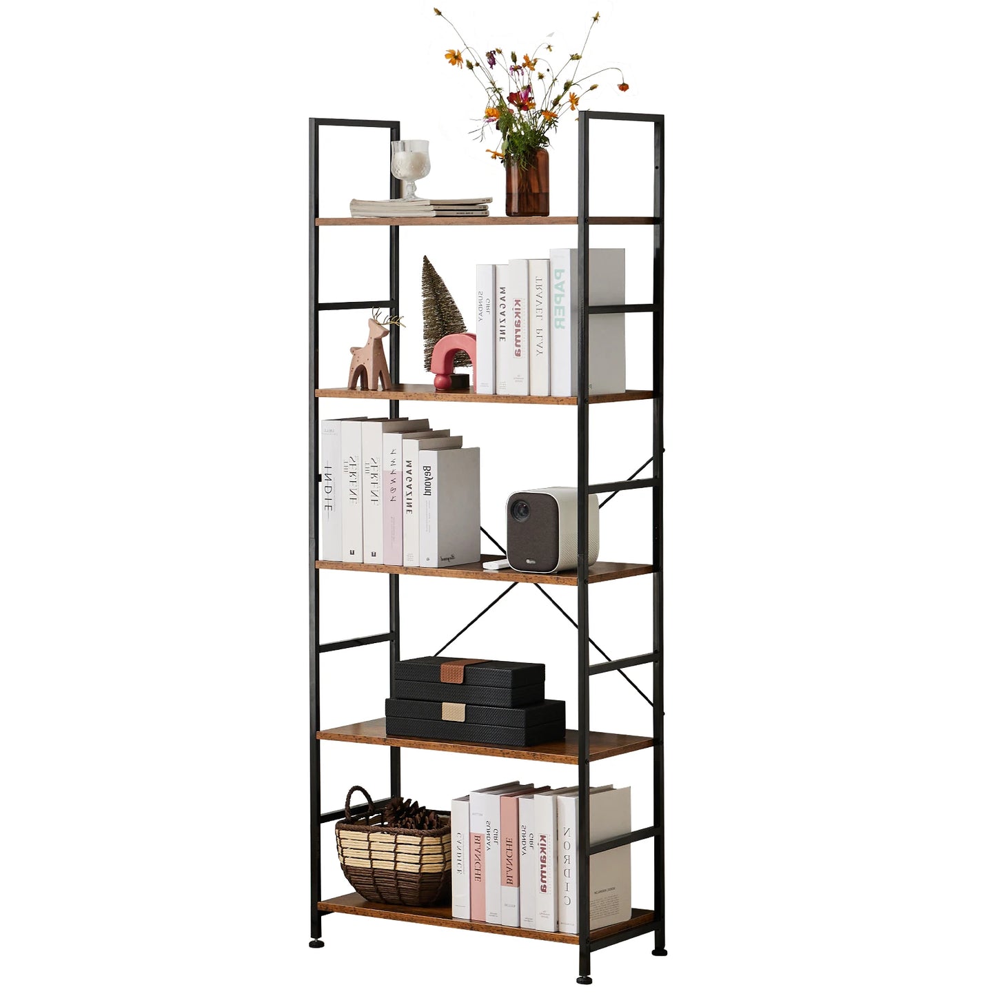 IComfyHome 5 Tier Bookcase Bookshelf Modern Book Case For Books Corner Storage Organizer for Bedroom Home Office Kitchen Living Room