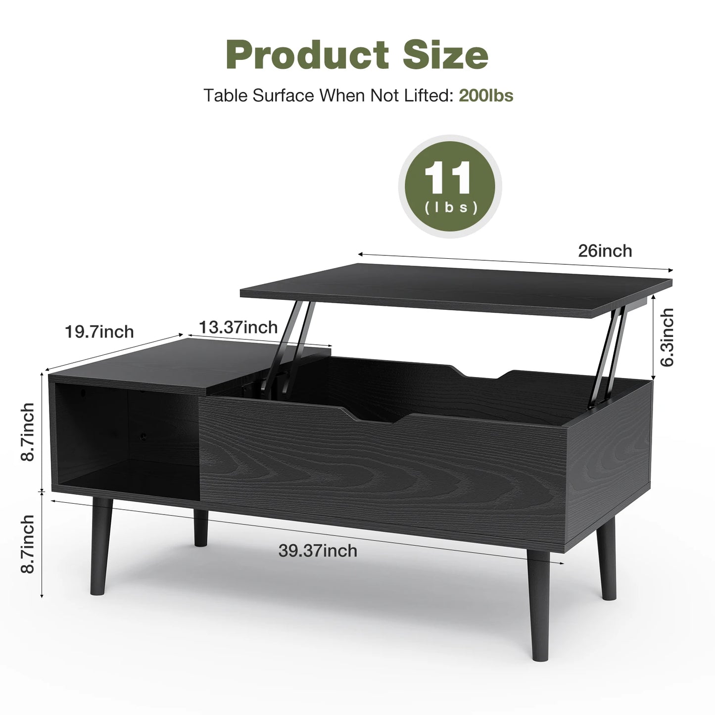 IComfyHome Lift Top Coffee Tables For Living Room 39.37"x19.7" Desk Tea Wood Dining Tables Adjustable Storage Shelf Easy Lift Or Lower