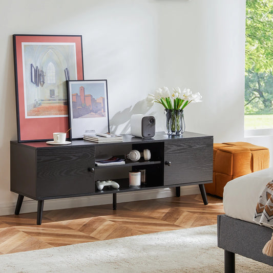 IComfyHome Wooden Fireplace Tv Stand For Up To 60 Inch TV Entertainment Center For Living Room Media Console Adjustable Shelf 2 Storage