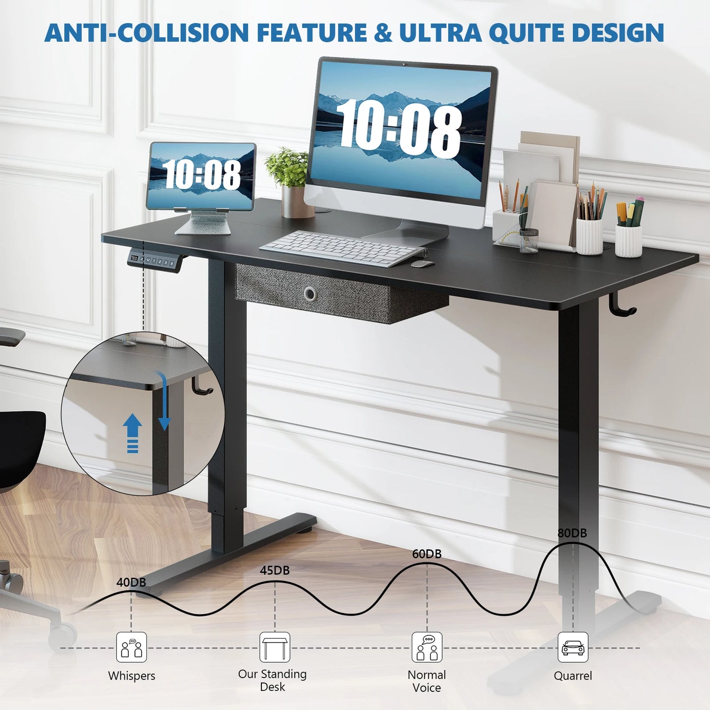IComfyHome Electric Standing Desk Height Adjustable 55x24 Inch Computer Desk Workstation Ergonomic Work Table for Home Office
