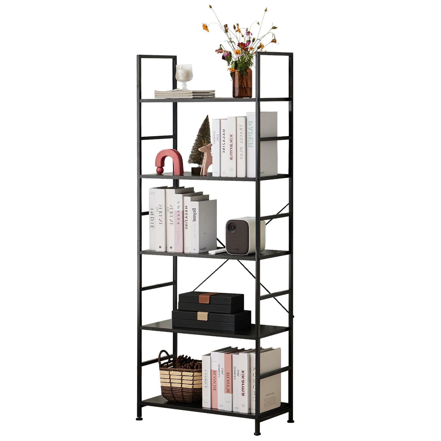 IComfyHome 5 Tier Bookcase Bookshelf Modern Book Case For Books Corner Storage Organizer for Bedroom Home Office Kitchen Living Room