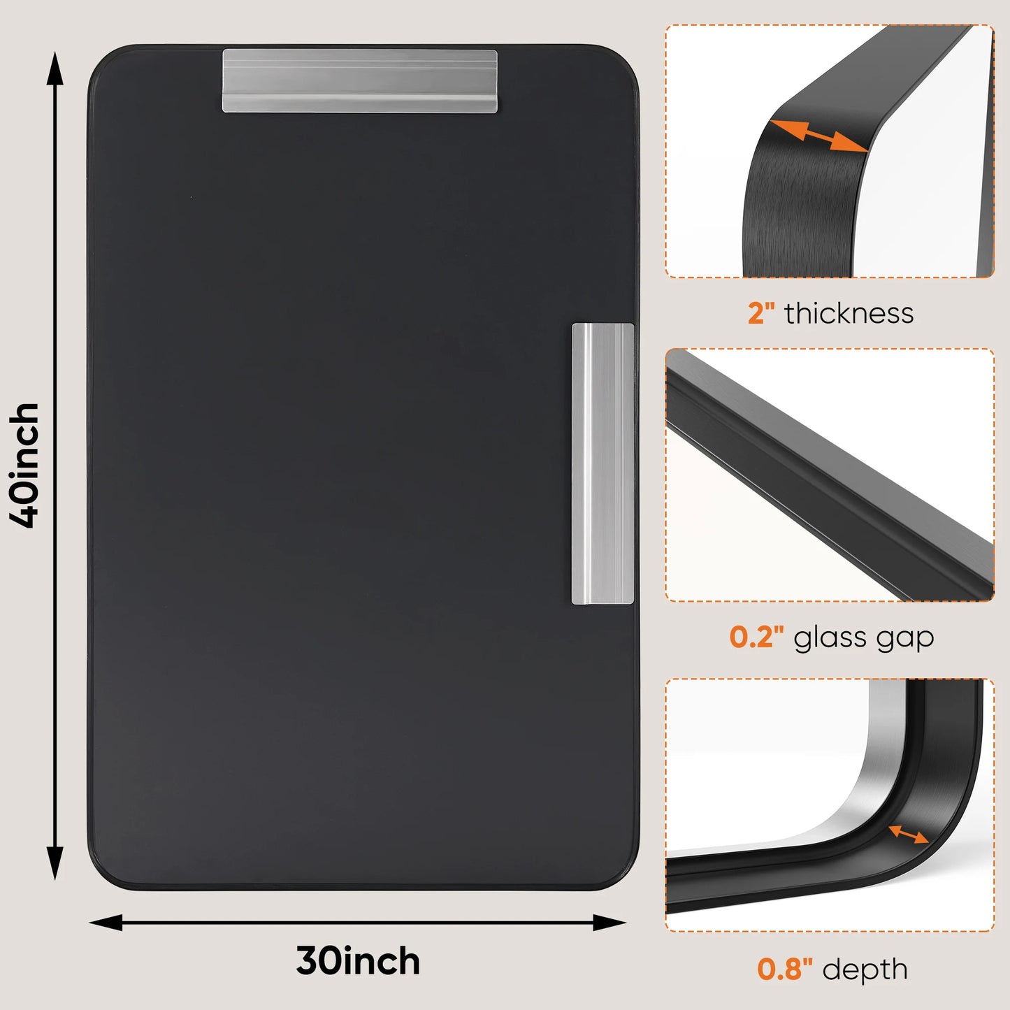 IComfyHome Matte Metal Framed Bathroom Mirror for Wall Vanity Rectangle Rounded Corner Tempered Glass Mirror Clear Reflection Modern