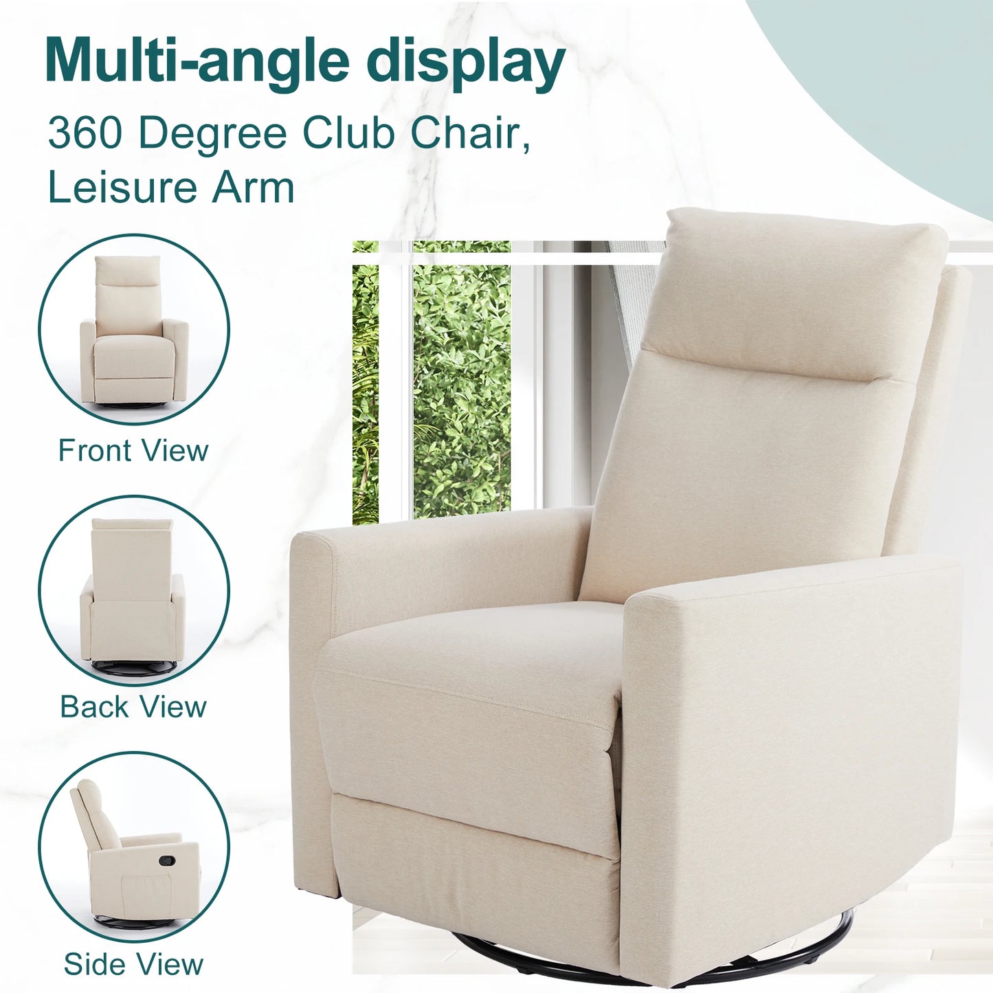 IComfyHome Rotating Rocking Chair Recliner With Oversized Foot Swivel Rocking Rocker Recliner Glider Nursery Chair for Living Room