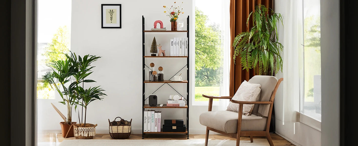 IComfyHome 5 Tier Bookcase Bookshelf Modern Book Case For Books Corner Storage Organizer for Bedroom Home Office Kitchen Living Room