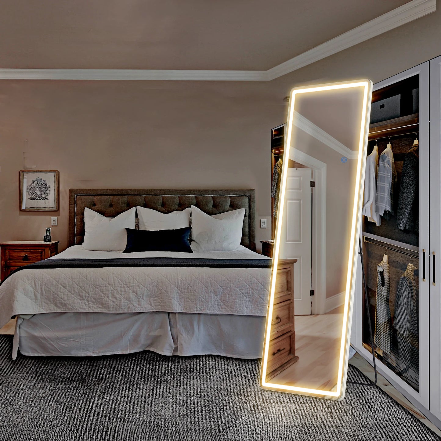 IComfyHome Led 64"x21" Full Length Mirror Standing Hanging or Wall-Mounted Mirrors with Stand Aluminum Alloy Frame For Living Room