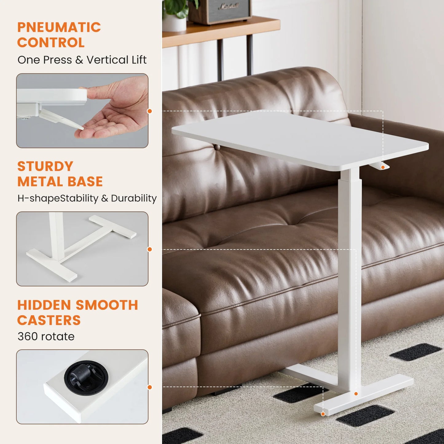 IComfyHome Overbed Bedside Sofa Table with Hidden Wheels Adjustable Height Home Use Bed Table Laptop Mobile Standing Desk For Bedroom