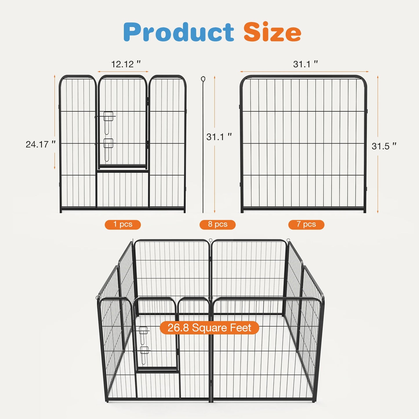IComfyHome 8 Panel Dog Playpen Indoor Pet Fence Exercise for Yard Gate Heavy Duty Crates with Doors Metal Dog Pen for Camping Outdoor