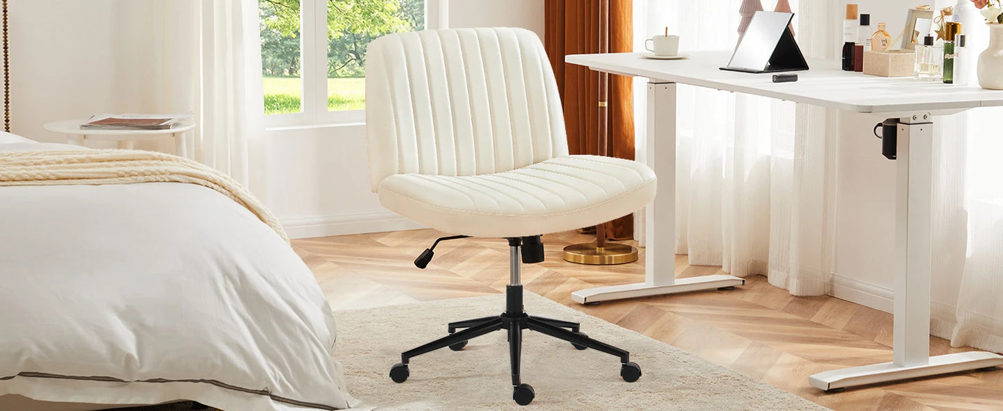 IComfyHome Armless Cross Office Chairs with Wheels PU Leather Swivel Living Room Desk Chair Height Adjustable Support Seat Furniture