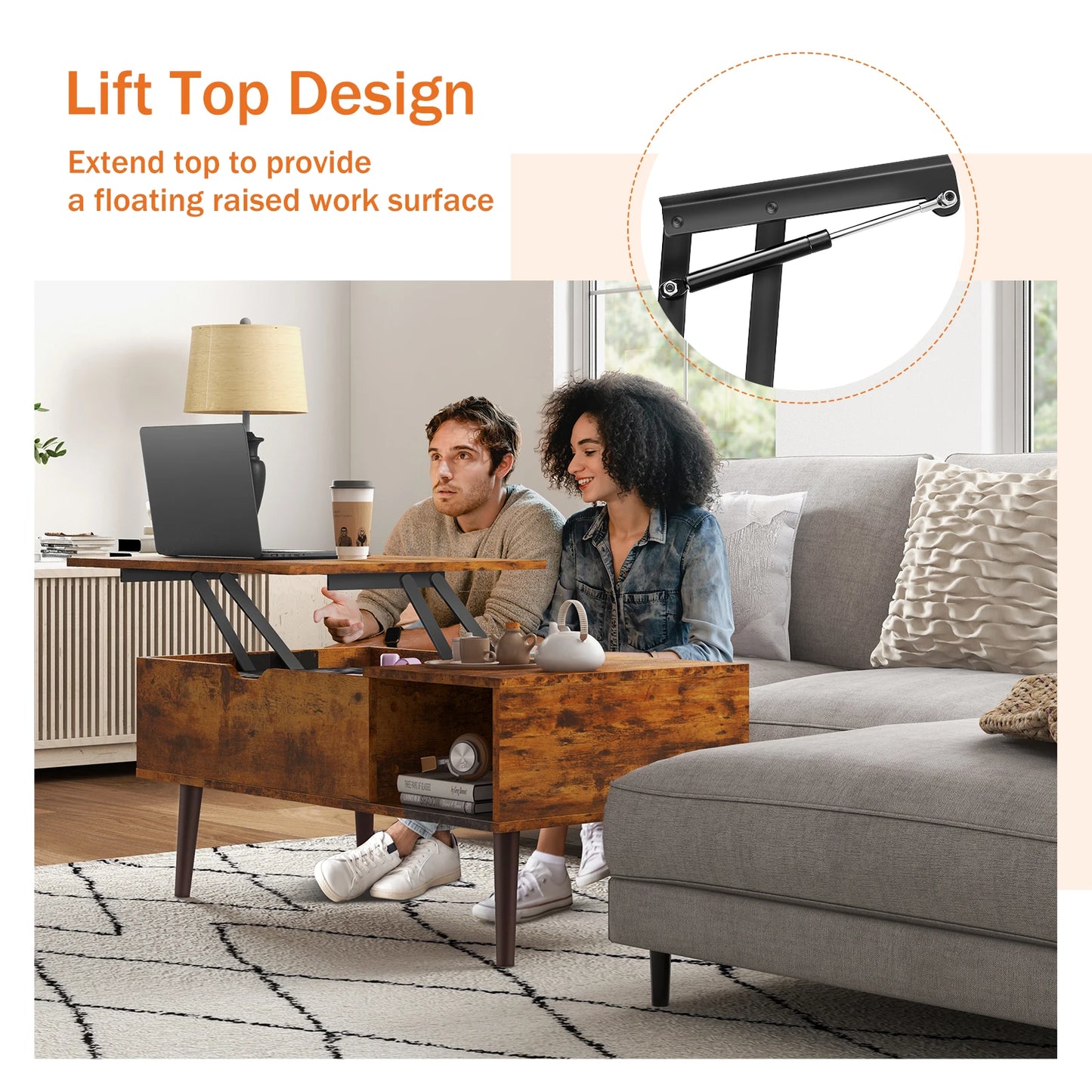 IComfyHome Lift Top Coffee Tables For Living Room 39.37"x19.7" Desk Tea Wood Dining Tables Adjustable Storage Shelf Easy Lift Or Lower