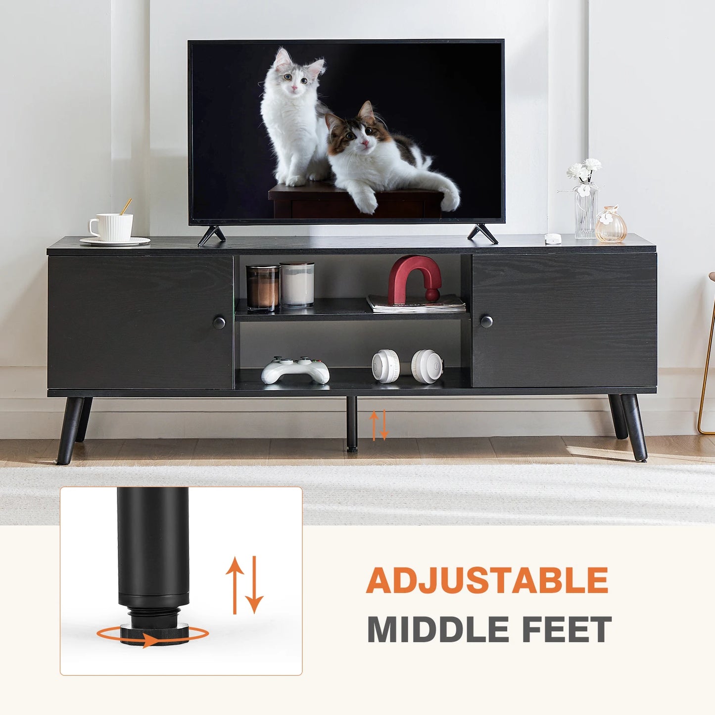 IComfyHome Wooden Fireplace Tv Stand For Up To 60 Inch TV Entertainment Center For Living Room Media Console Adjustable Shelf 2 Storage