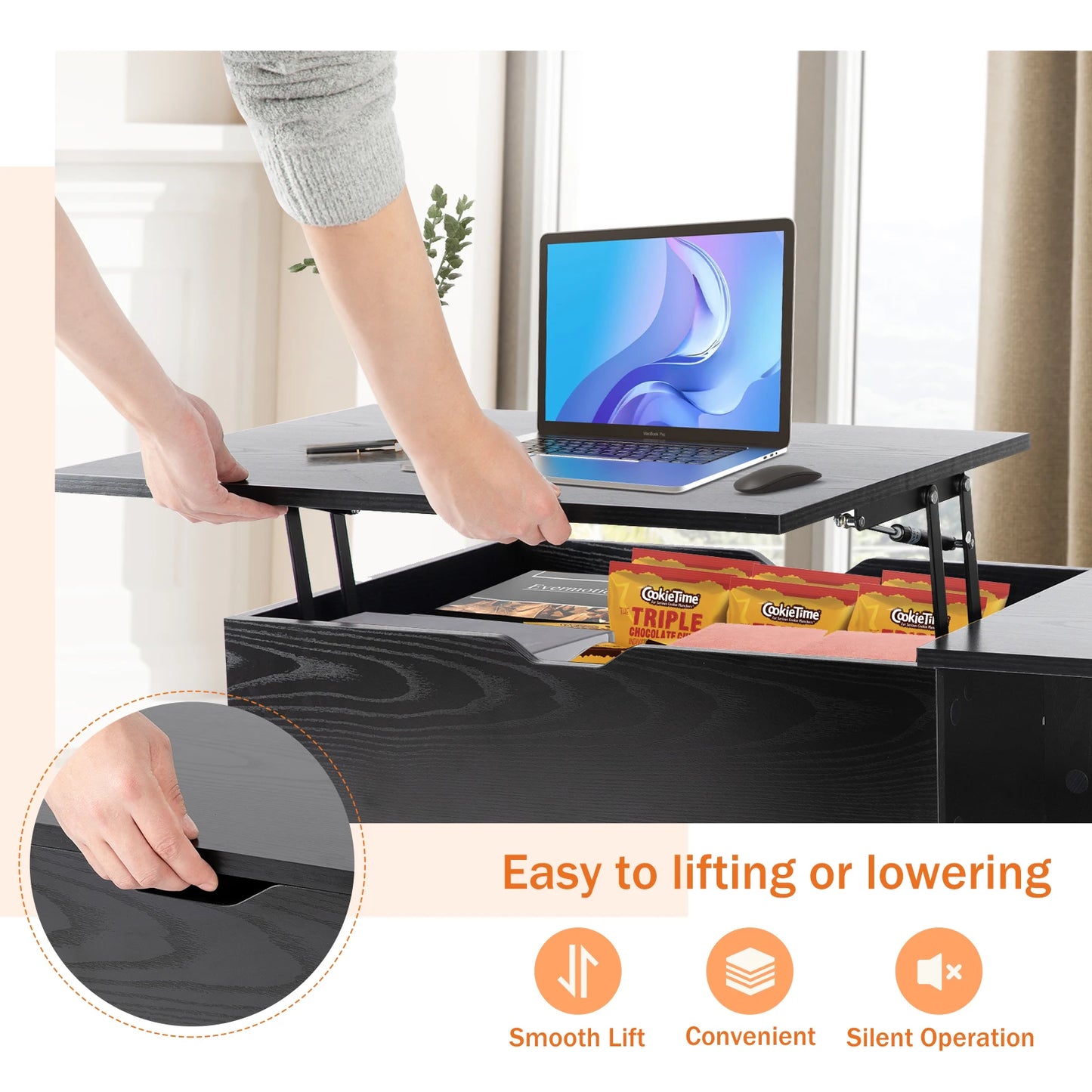 IComfyHome Lift Top Coffee Tables For Living Room 39.37"x19.7" Desk Tea Wood Dining Tables Adjustable Storage Shelf Easy Lift Or Lower