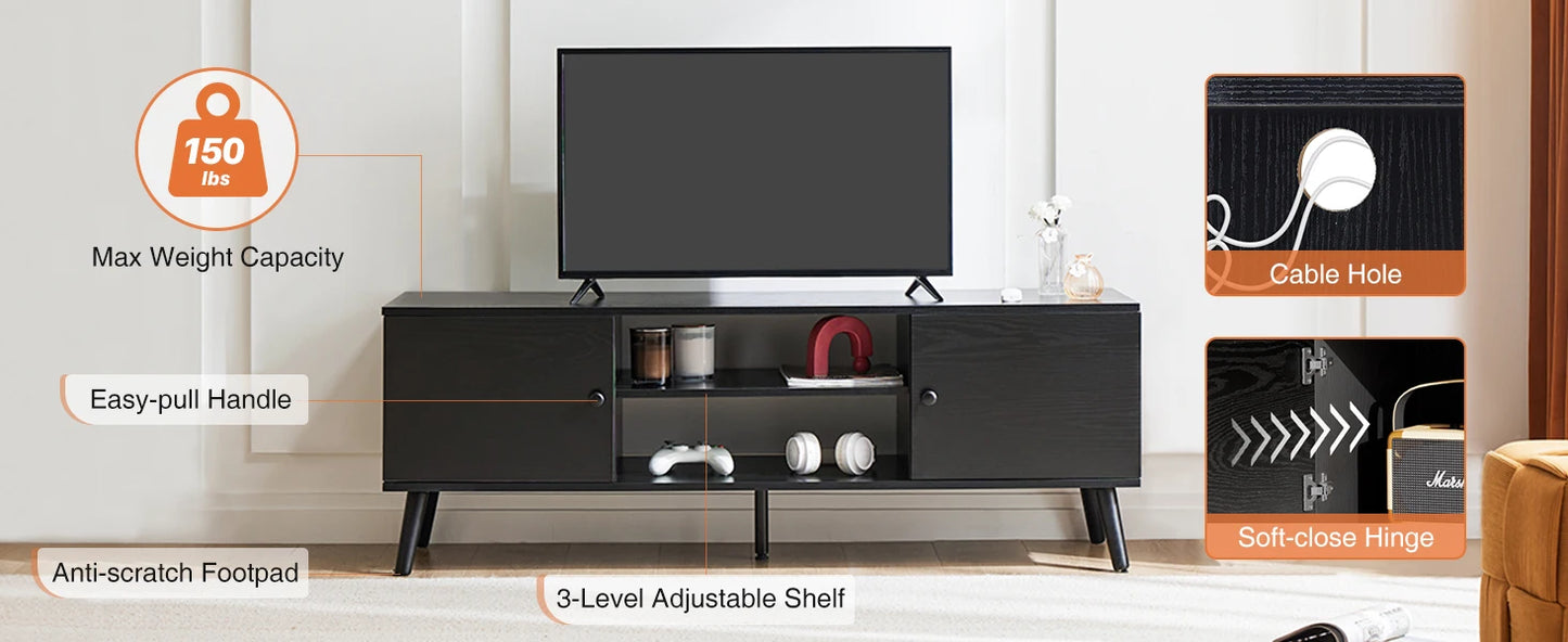 IComfyHome Wooden Fireplace Tv Stand For Up To 60 Inch TV Entertainment Center For Living Room Media Console Adjustable Shelf 2 Storage
