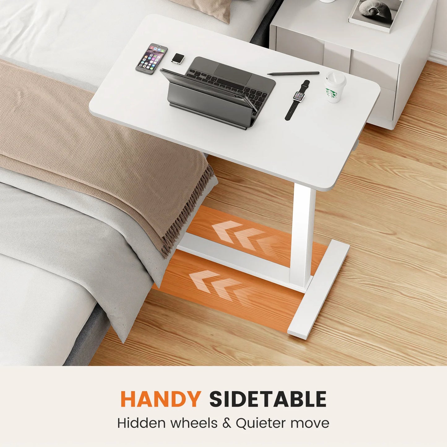 IComfyHome Overbed Bedside Sofa Table with Hidden Wheels Adjustable Height Home Use Bed Table Laptop Mobile Standing Desk For Bedroom