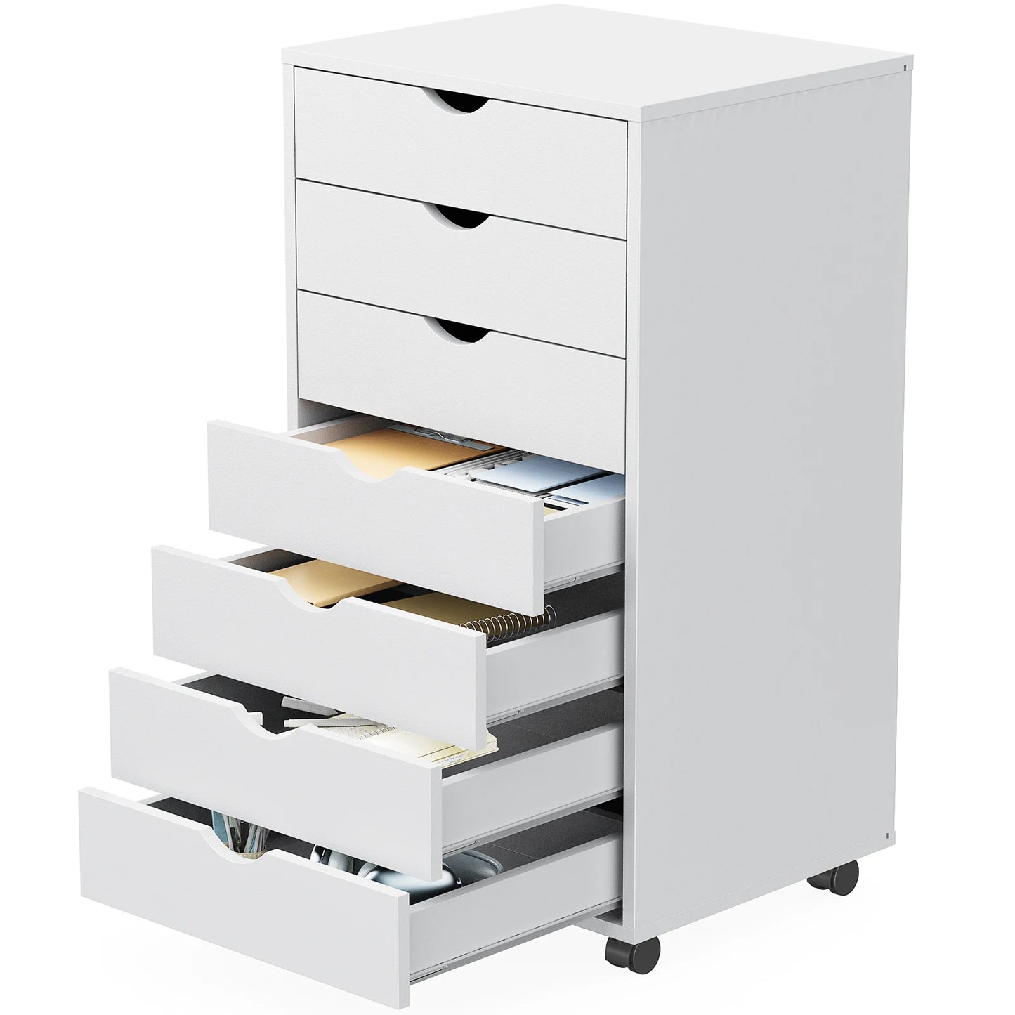 IComfyHome 7 Drawer Chest Dressers Nightstand Storage Cabinet Wooden File Office Mobile Cabinet Wheels Living Room Organizer Rolling