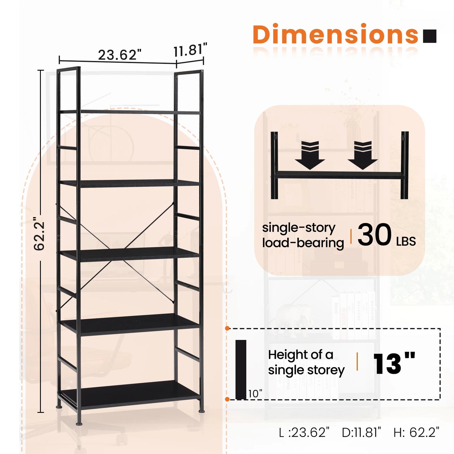 IComfyHome 5 Tier Bookcase Bookshelf Modern Book Case For Books Corner Storage Organizer for Bedroom Home Office Kitchen Living Room