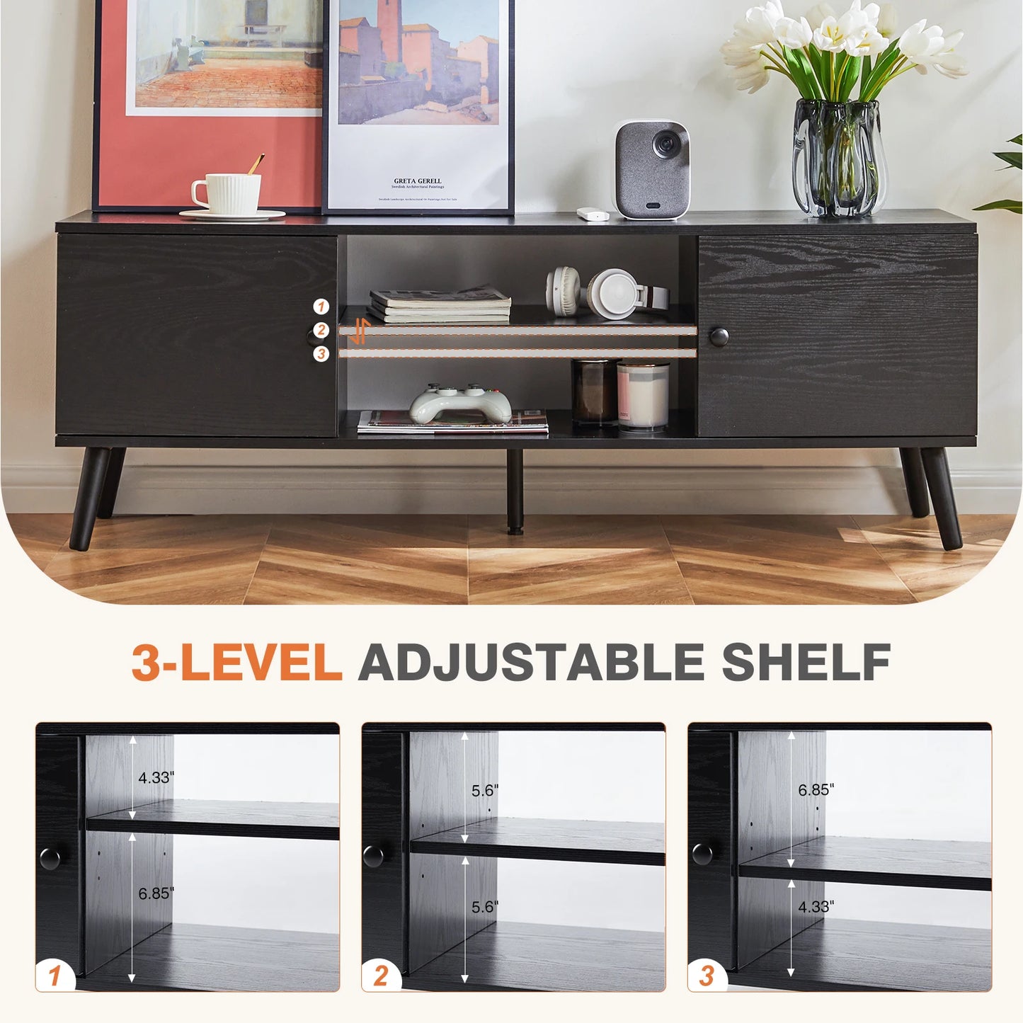 IComfyHome Wooden Fireplace Tv Stand For Up To 60 Inch TV Entertainment Center For Living Room Media Console Adjustable Shelf 2 Storage