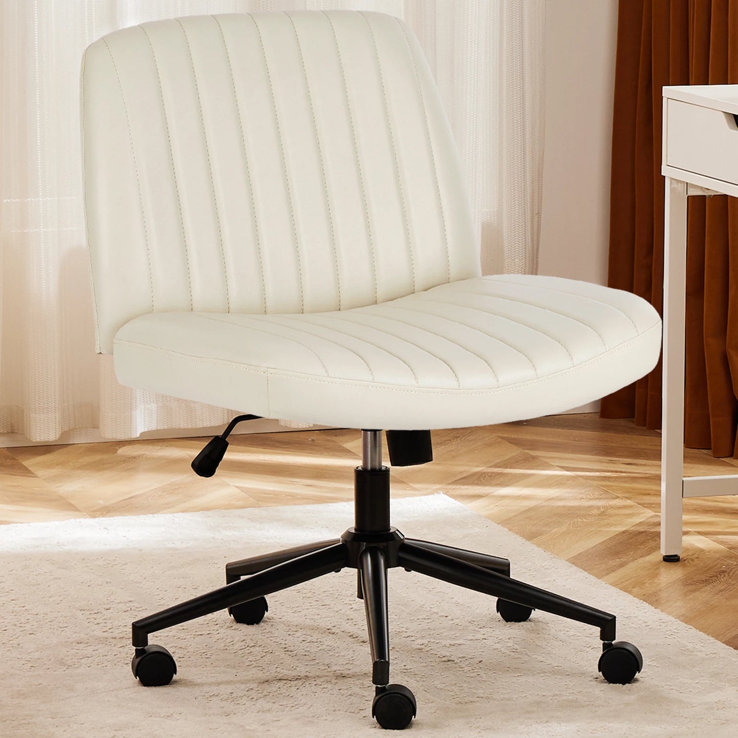 IComfyHome Armless Cross Office Chairs with Wheels PU Leather Swivel Living Room Desk Chair Height Adjustable Support Seat Furniture