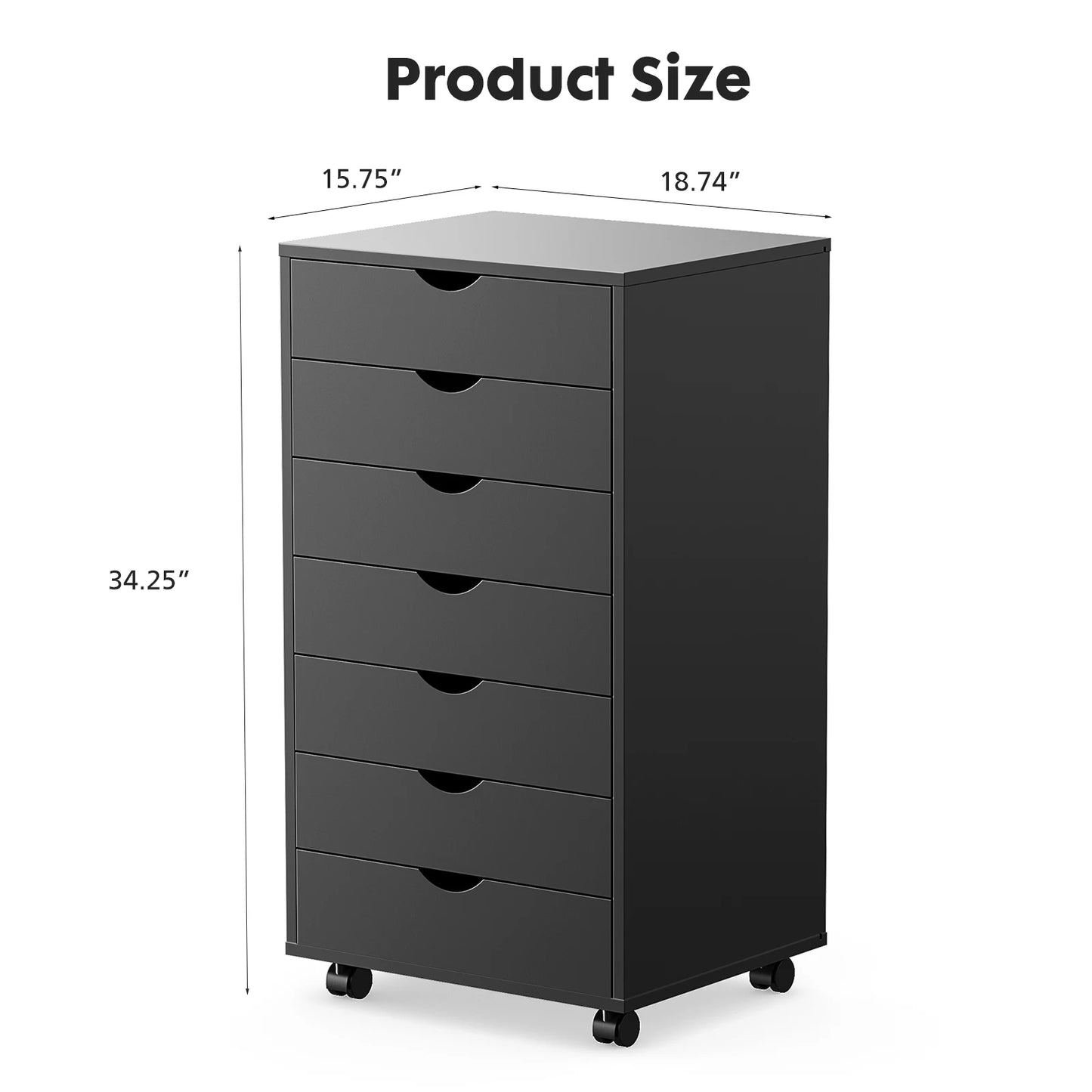 IComfyHome 7 Drawer Chest Dressers Nightstand Storage Cabinet Wooden File Office Mobile Cabinet Wheels Living Room Organizer Rolling