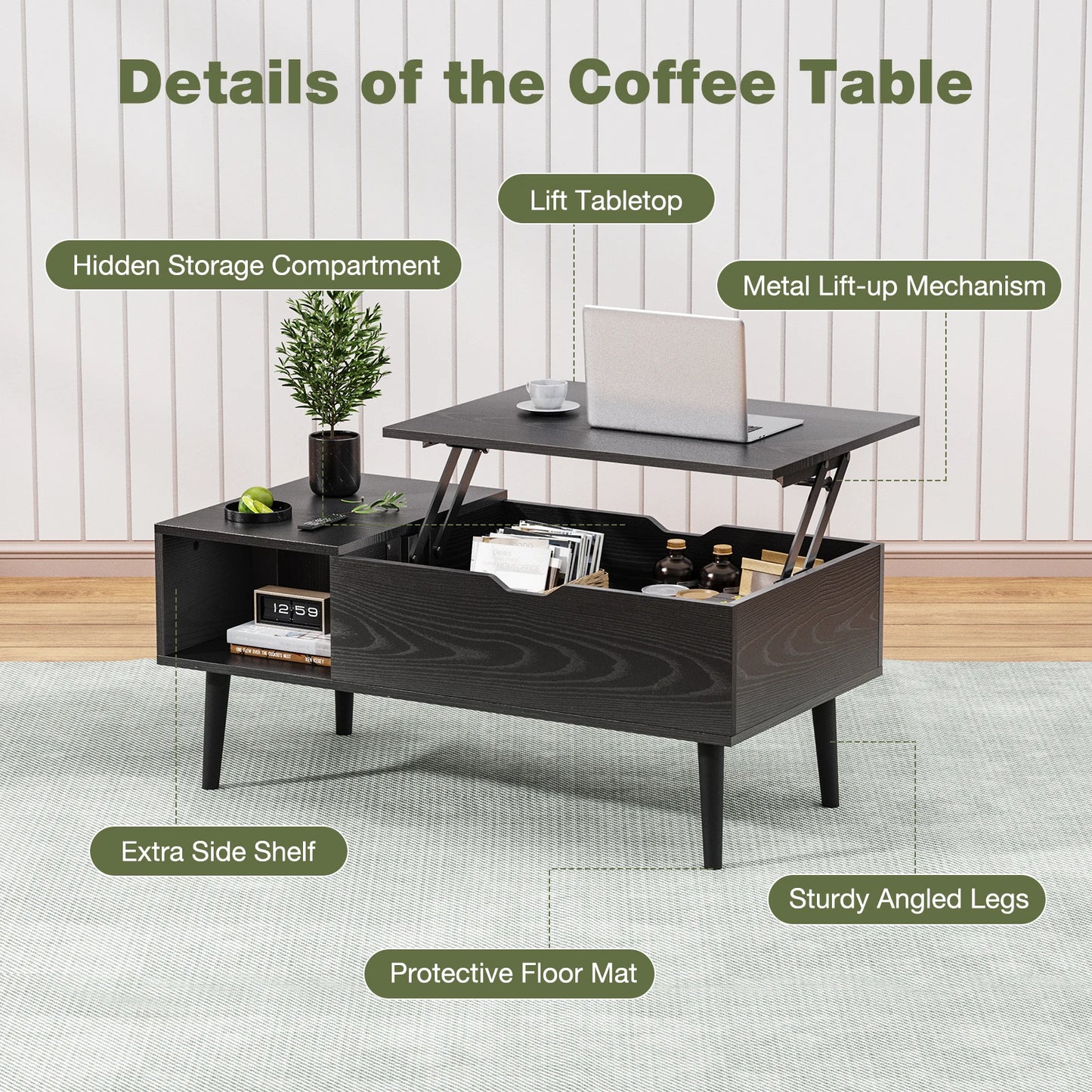 IComfyHome Lift Top Coffee Tables For Living Room 39.37"x19.7" Desk Tea Wood Dining Tables Adjustable Storage Shelf Easy Lift Or Lower