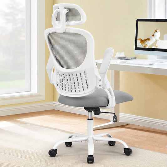 IComfyHome Mesh Ergonomic Office Computer Desk Chair Flip-up Arms Adjustable Headrests Comfortable Lumbar Support For Home Office