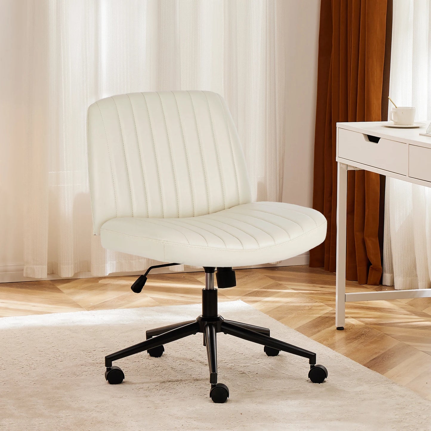 IComfyHome Armless Cross Office Chairs with Wheels PU Leather Swivel Living Room Desk Chair Height Adjustable Support Seat Furniture