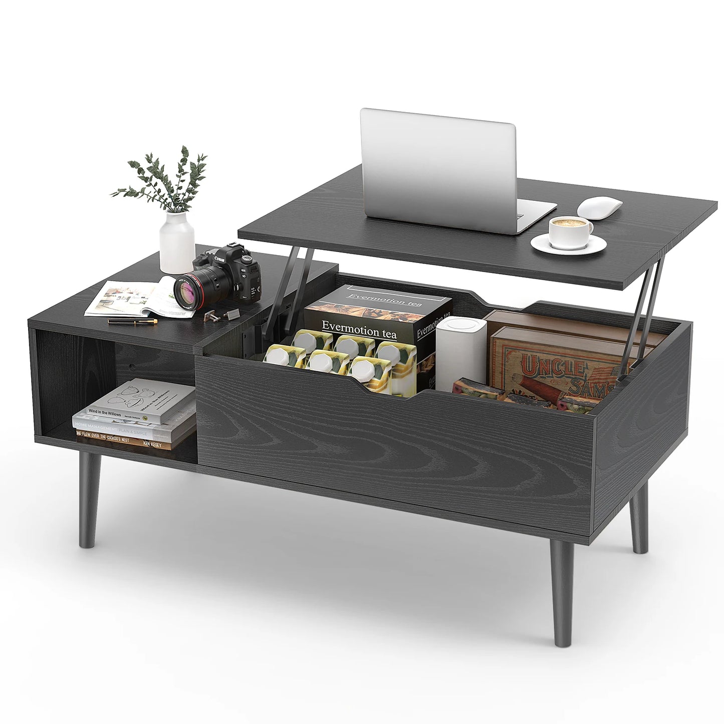 IComfyHome Lift Top Coffee Tables For Living Room 39.37"x19.7" Desk Tea Wood Dining Tables Adjustable Storage Shelf Easy Lift Or Lower