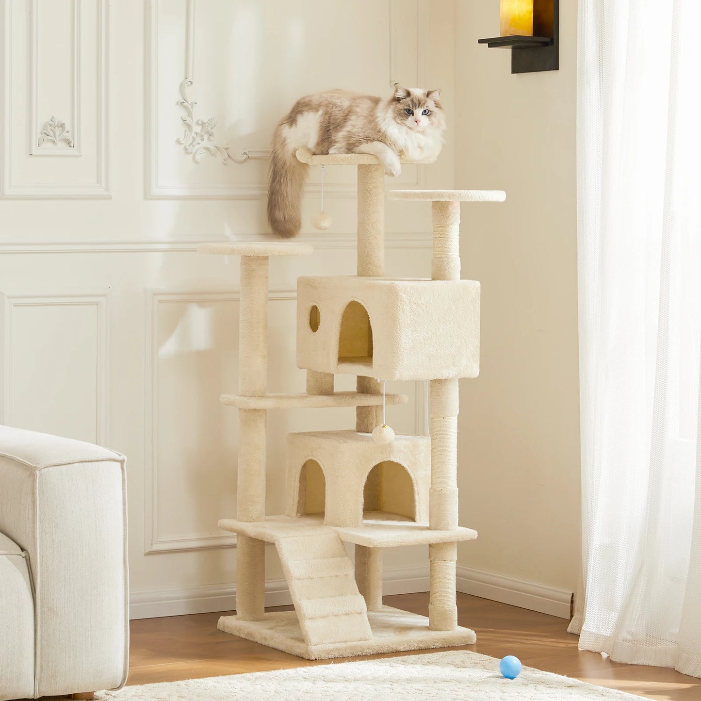 IComfyHome 54in Tall Multi-Level Cat Tree Tower for Indoor Pet Furniture Stable Kitty Play House with Sisal Scratching Post for Home