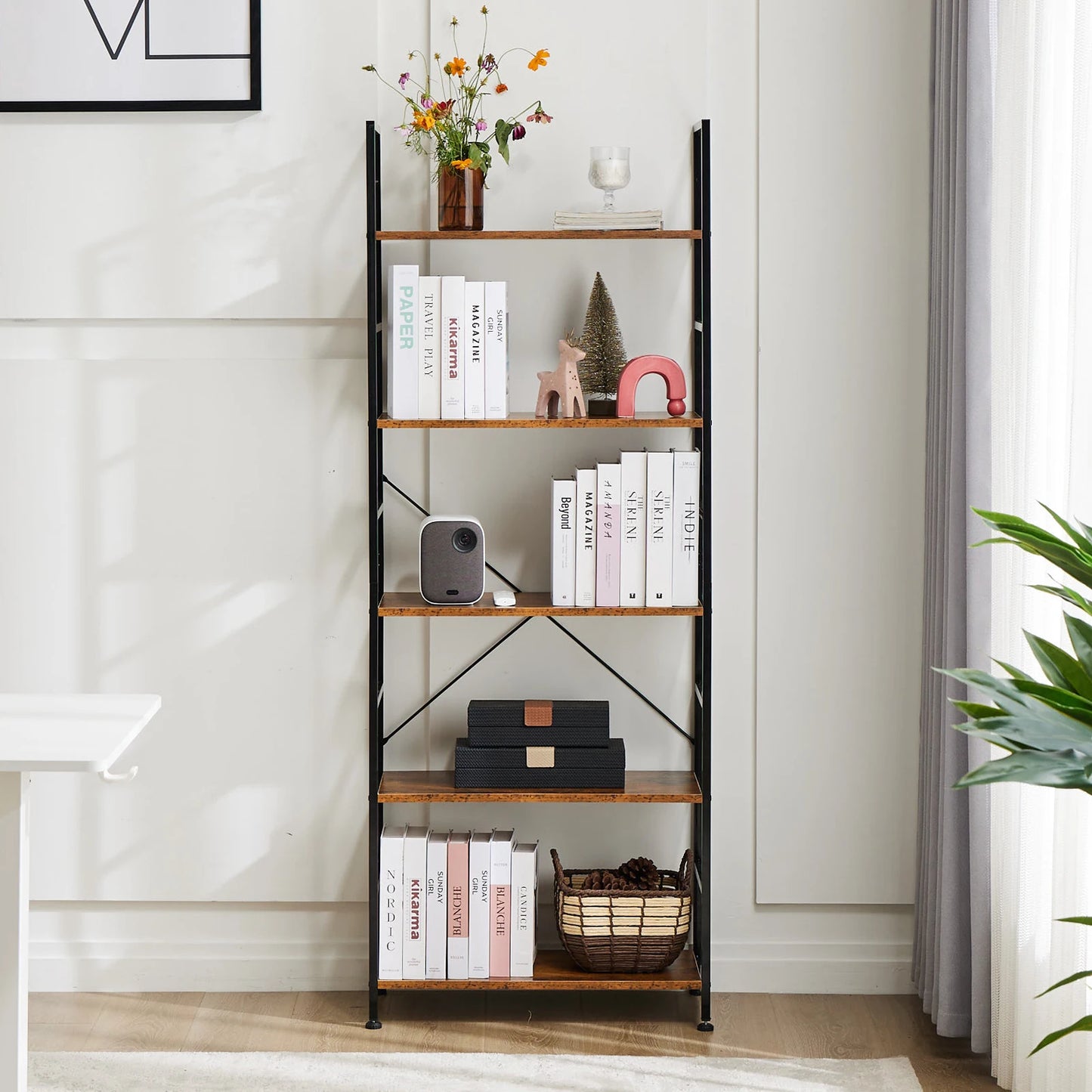 IComfyHome 5 Tier Bookcase Bookshelf Modern Book Case For Books Corner Storage Organizer for Bedroom Home Office Kitchen Living Room