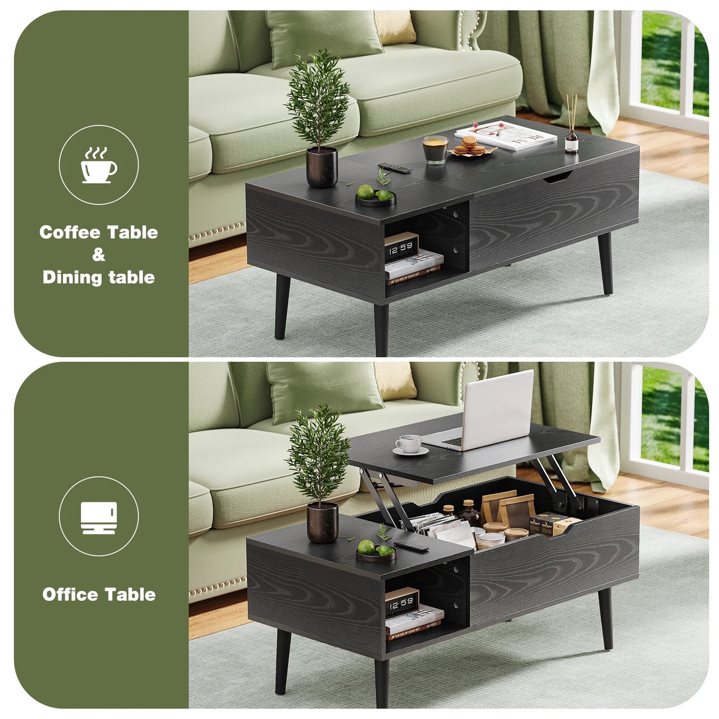 IComfyHome Lift Top Coffee Tables For Living Room 39.37"x19.7" Desk Tea Wood Dining Tables Adjustable Storage Shelf Easy Lift Or Lower