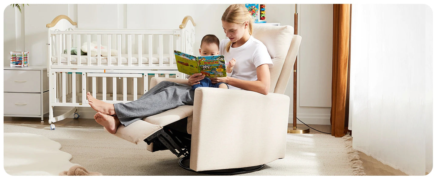 IComfyHome Rotating Rocking Chair Recliner With Oversized Foot Swivel Rocking Rocker Recliner Glider Nursery Chair for Living Room