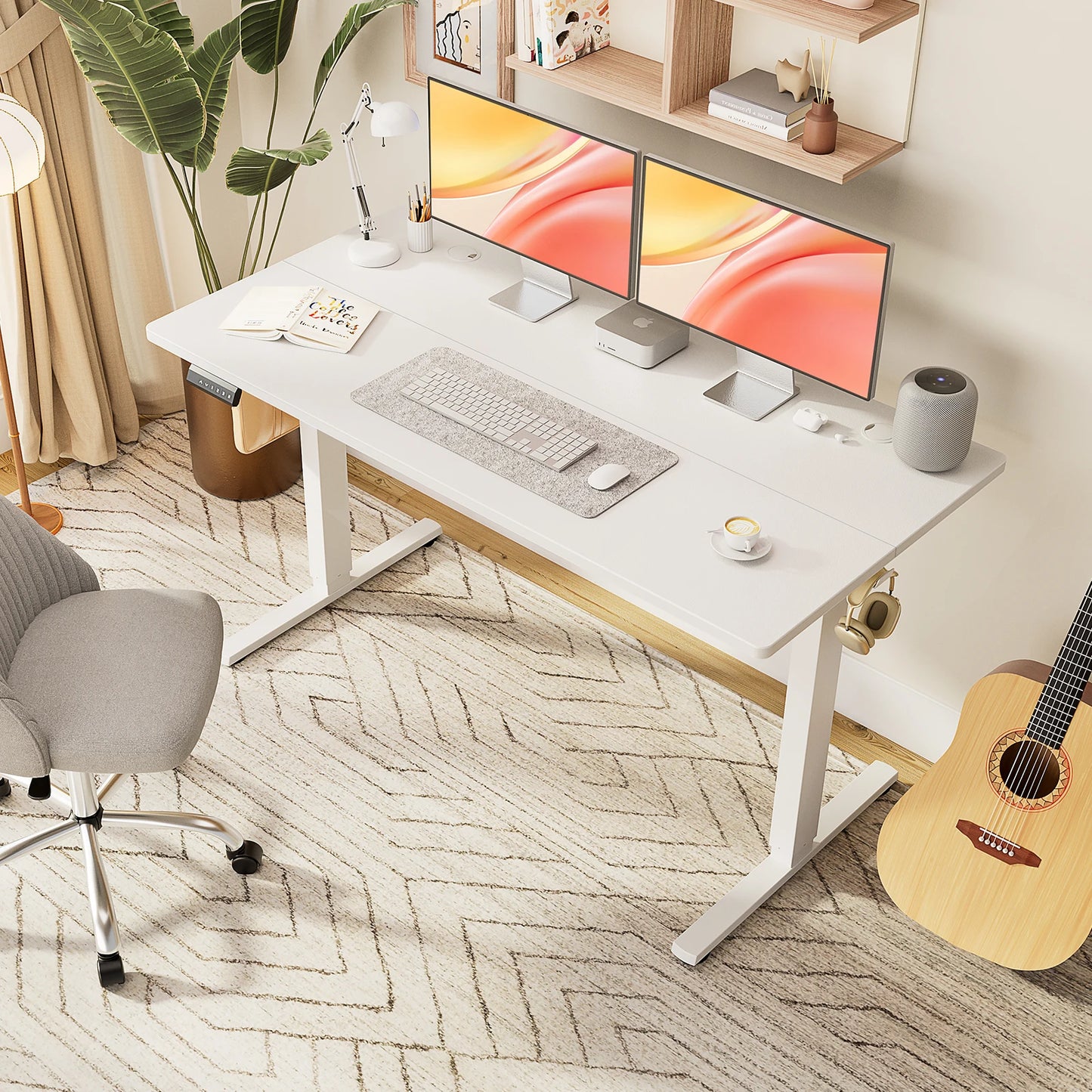 IComfyHome Electric Standing Desk Height Adjustable 55x24 Inch Computer Desk Workstation Ergonomic Work Table for Home Office