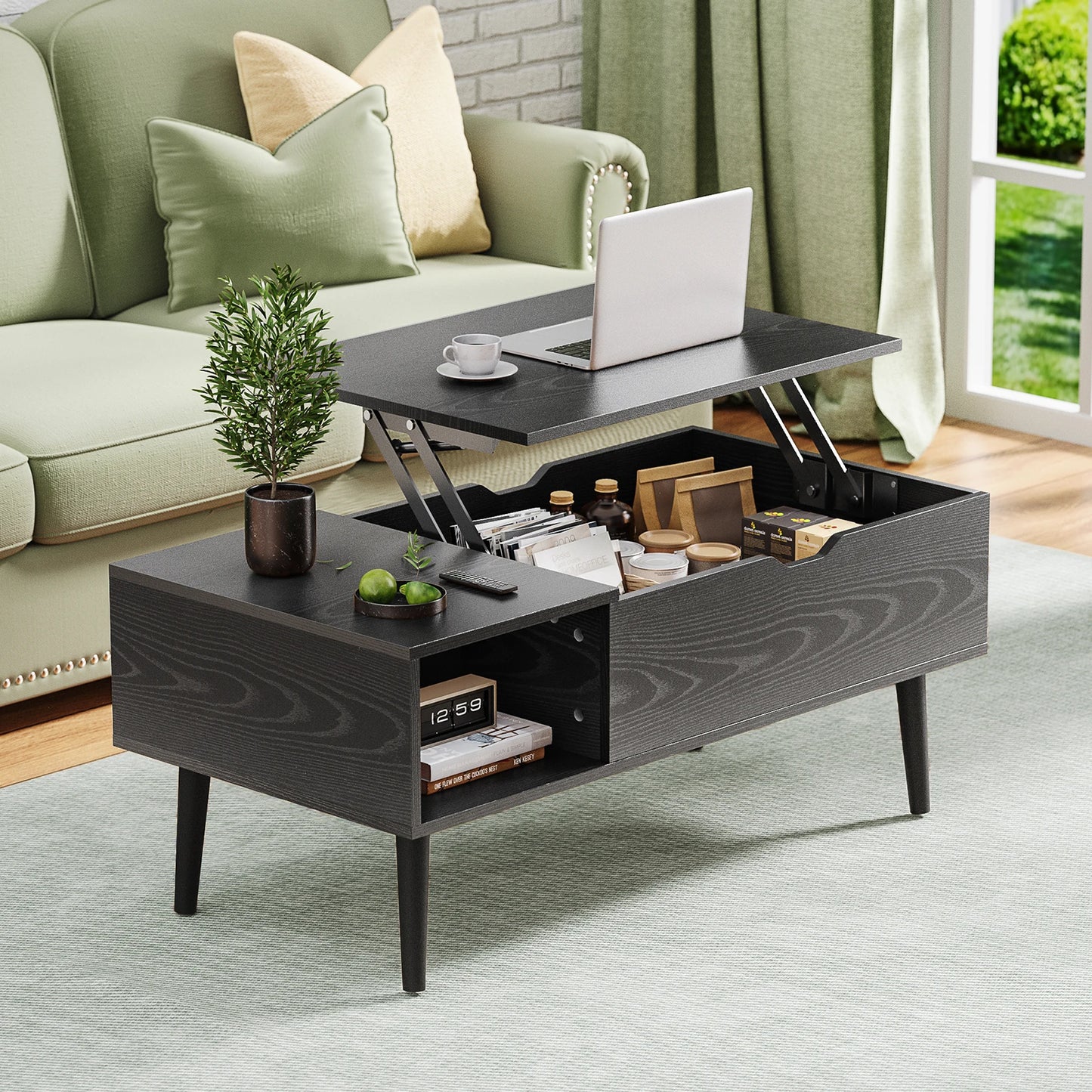 IComfyHome Lift Top Coffee Tables For Living Room 39.37"x19.7" Desk Tea Wood Dining Tables Adjustable Storage Shelf Easy Lift Or Lower