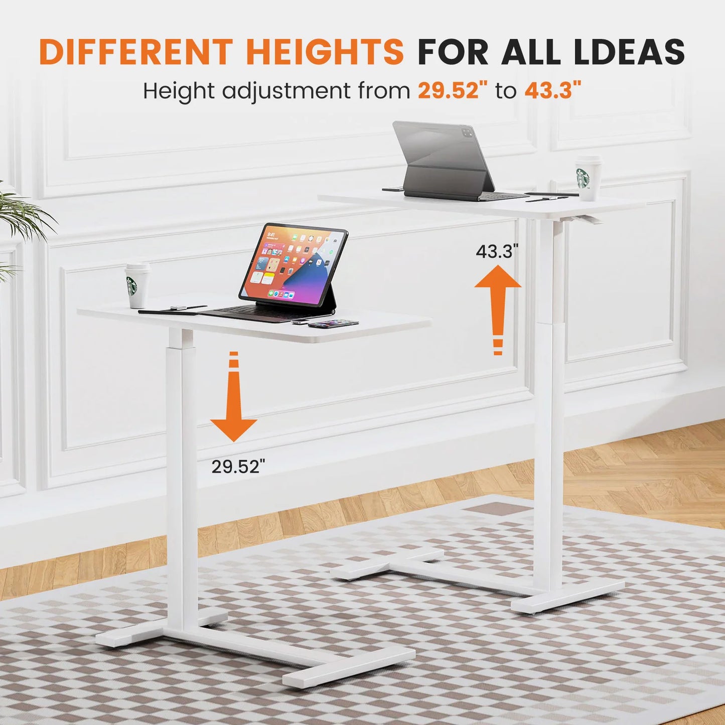 IComfyHome Overbed Bedside Sofa Table with Hidden Wheels Adjustable Height Home Use Bed Table Laptop Mobile Standing Desk For Bedroom