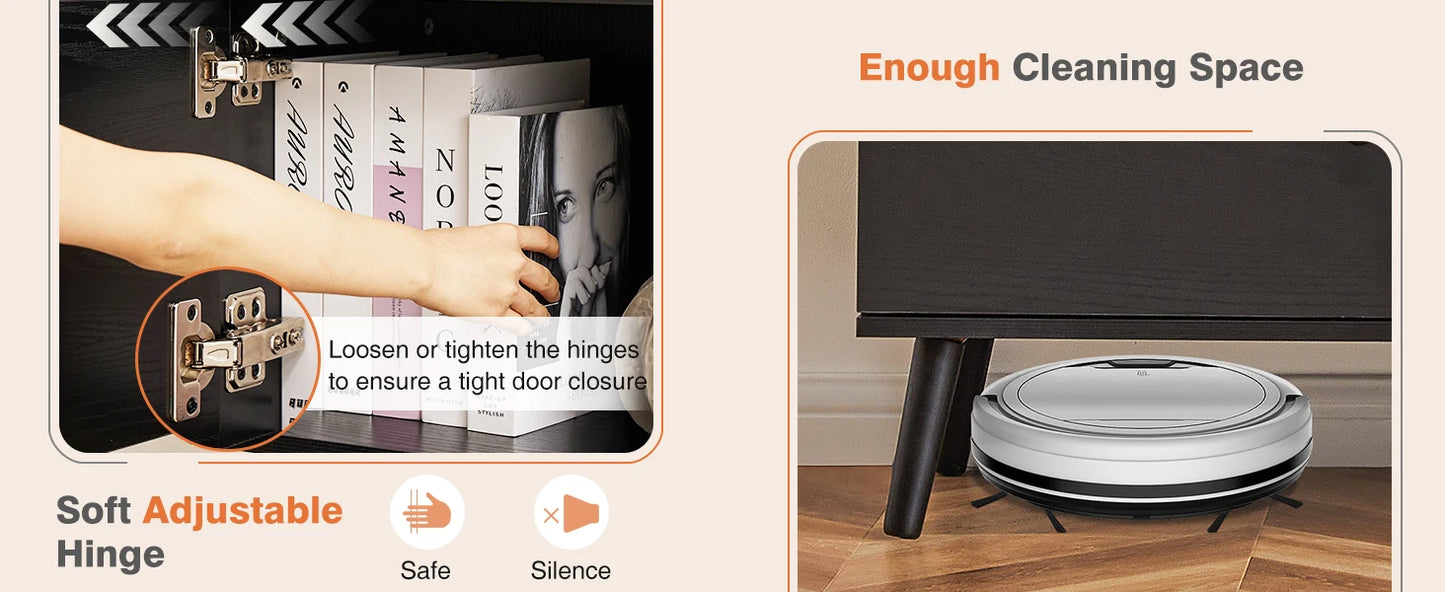 IComfyHome Wooden Fireplace Tv Stand For Up To 60 Inch TV Entertainment Center For Living Room Media Console Adjustable Shelf 2 Storage