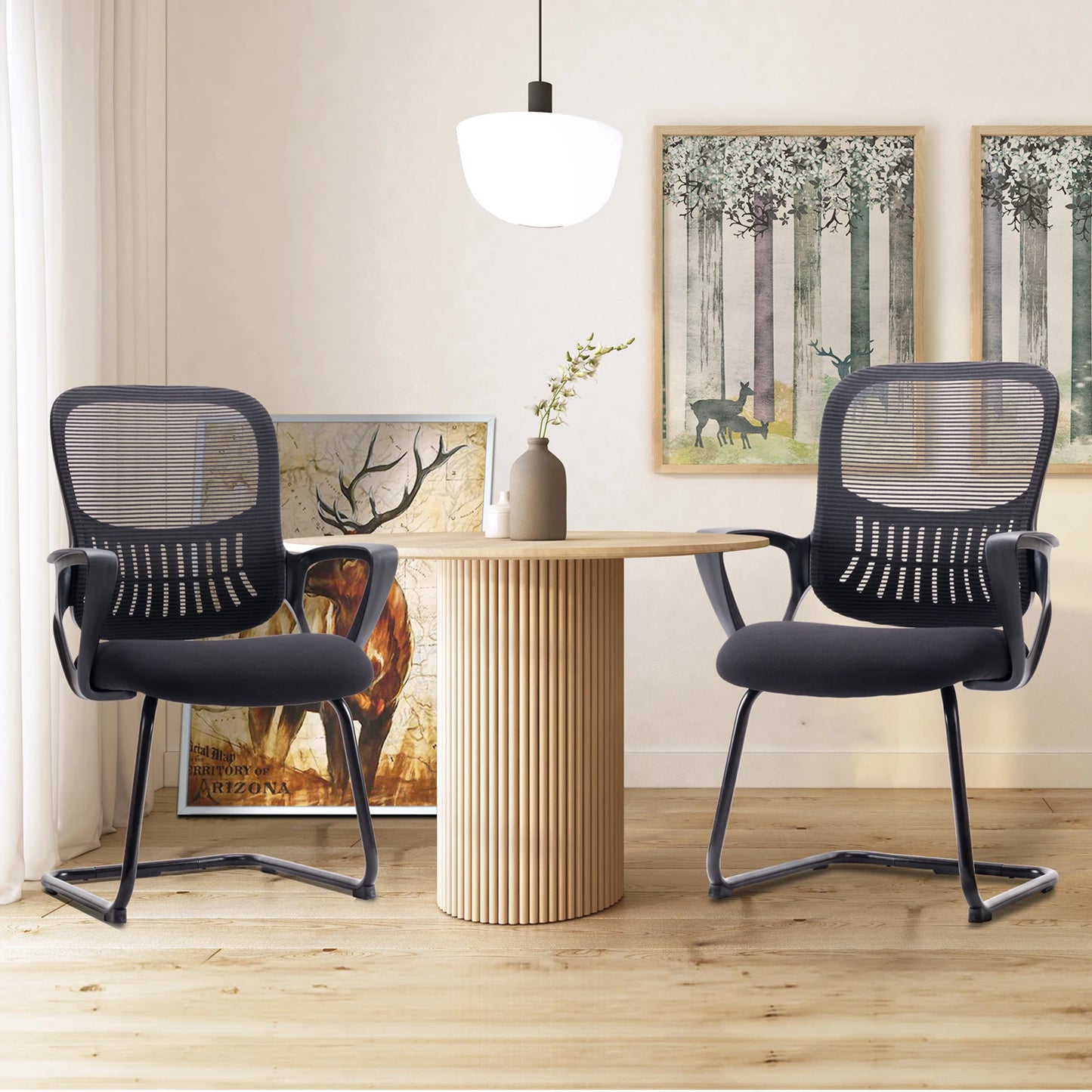 IComfyHome Ergonomic Office Chair No Wheels with Comfy Armrest and Mesh Lumbar Support Back Basket Design for Guest Reception